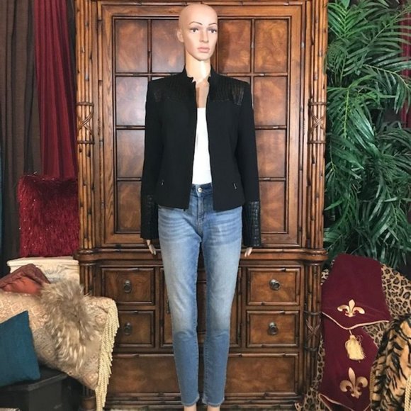 Anne Klein Paris Stroll Croc Embossed Faux Leather Zip Front Jacket - Picture 5 of 15